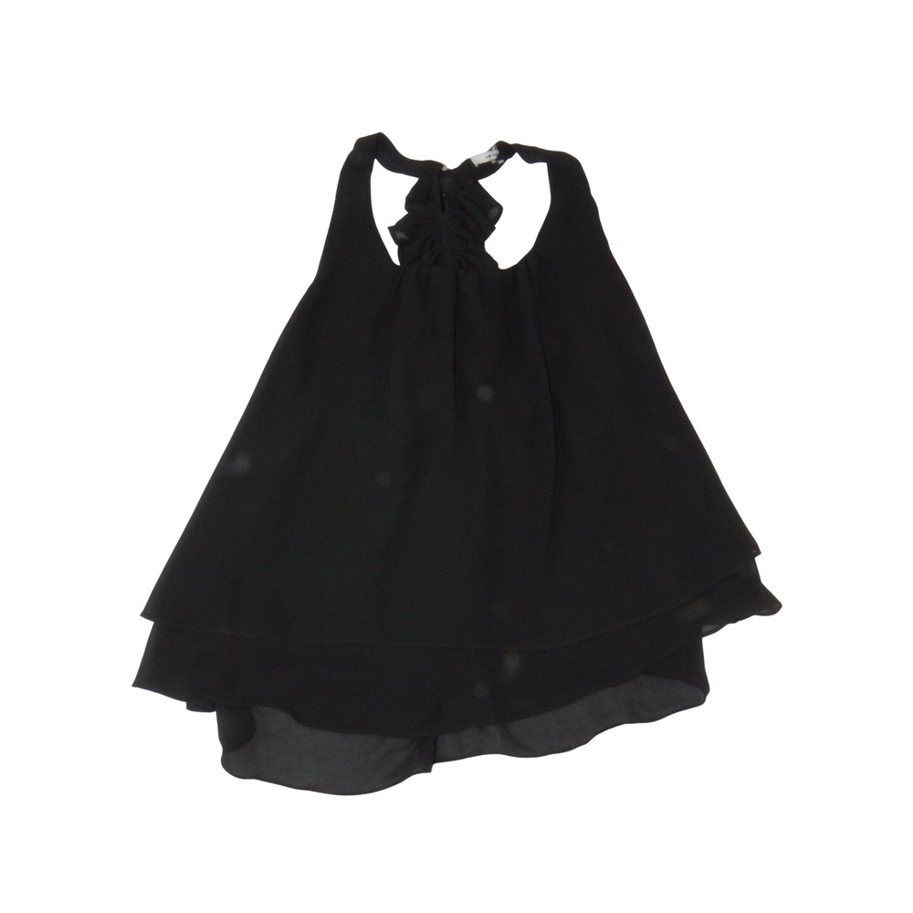 Naked Zebra Black Ruffle Back Sleeveless Blouse Layered High Low Top Large